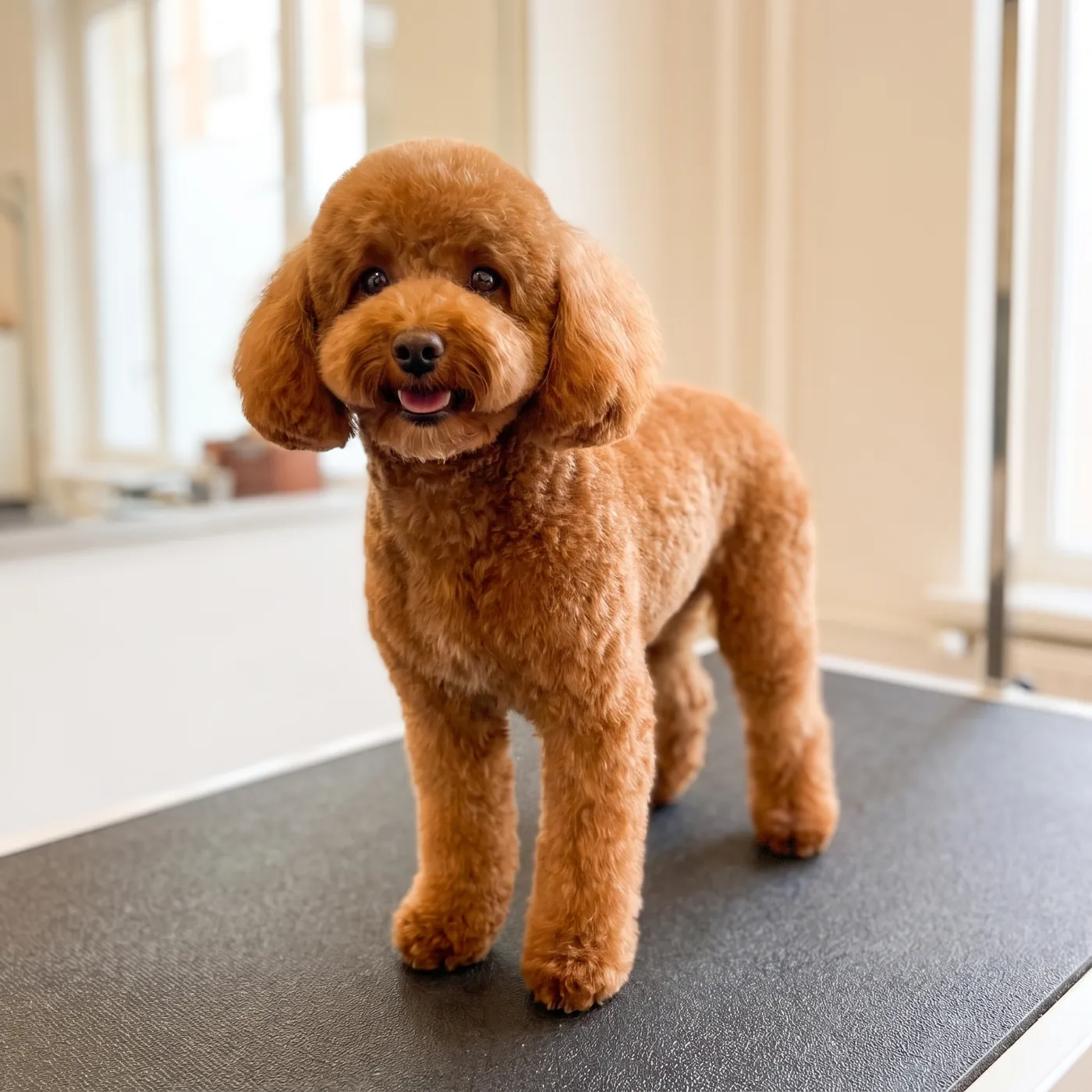 Full Groom at GroomRoom Berlin: Toy Poodle with a fresh Teddy-Cut on the grooming table
