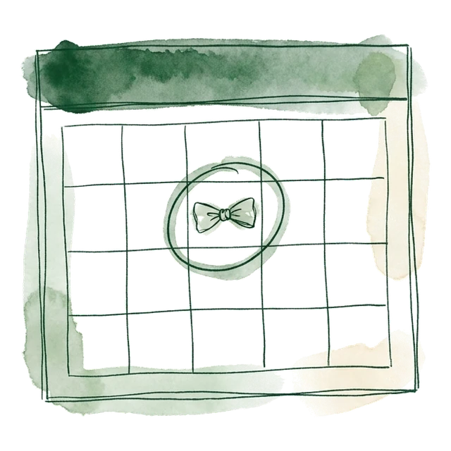 Hand-drawn illustration: calendar, pocket watch and mobile phone