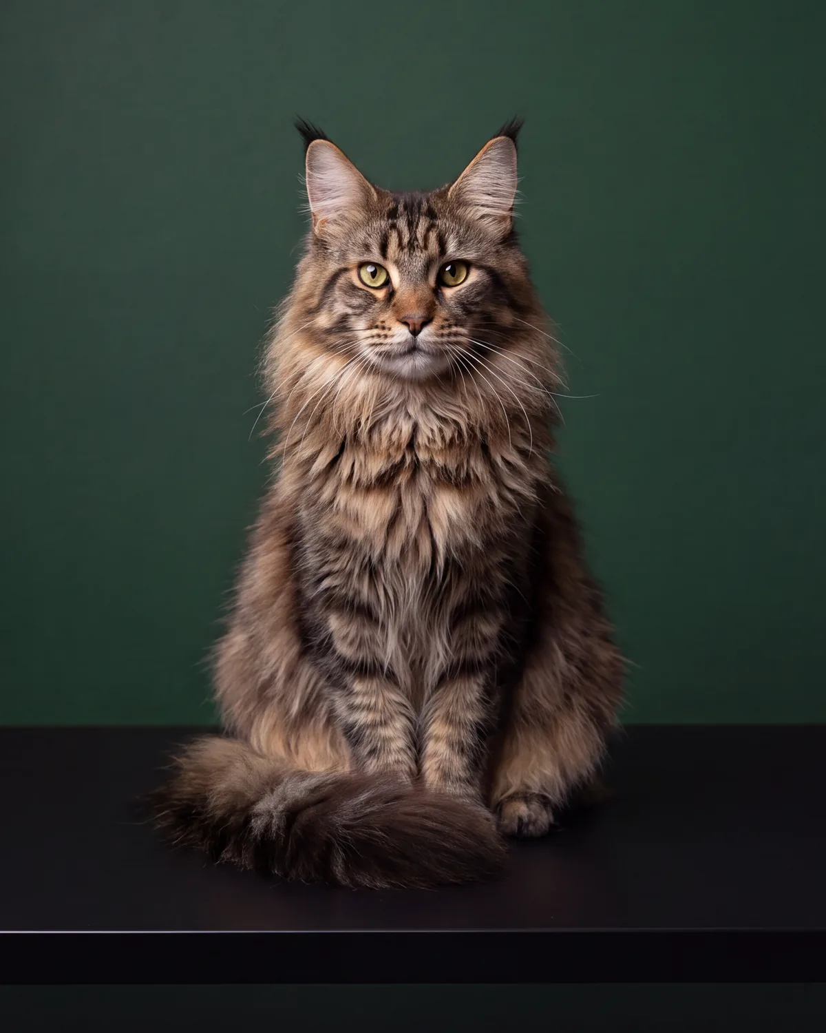Maine Coon with lynx tips and a silky coat sits calmly after grooming at GroomRoom Berlin